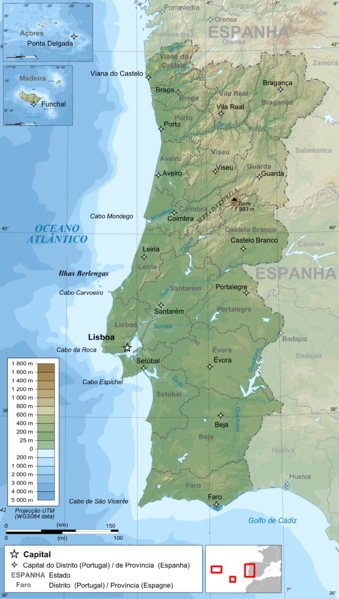 Mapa Topográfico de Portugal