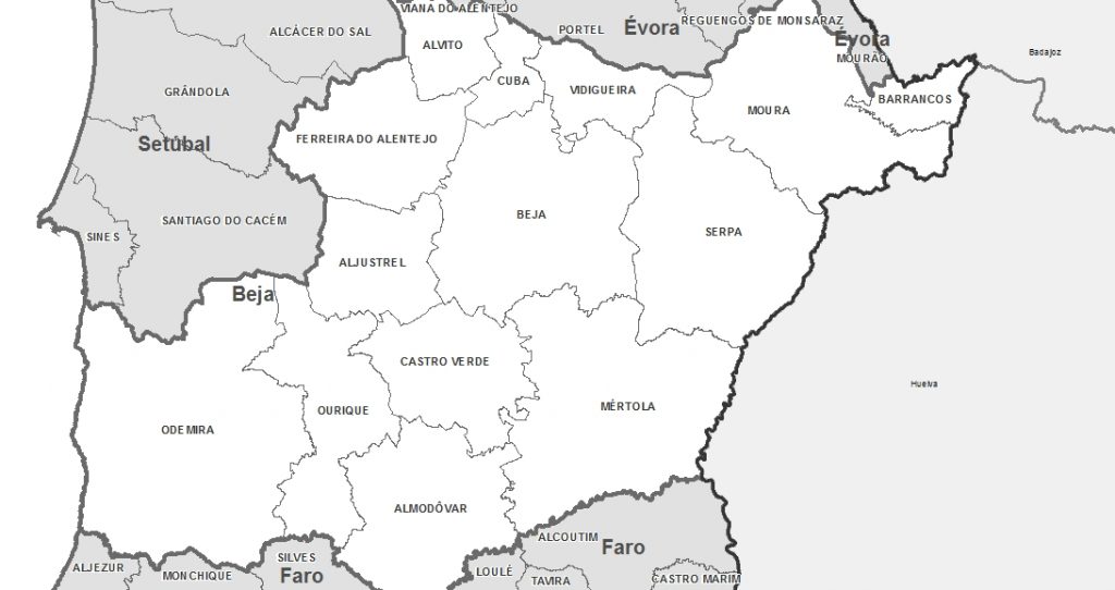 Mapa de Portugal - Distrito de Beja
