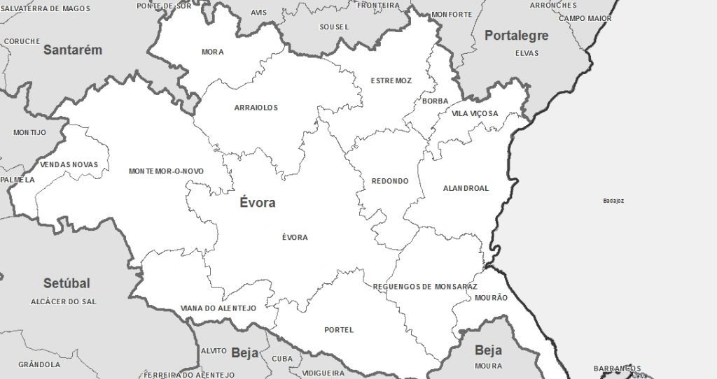 Mapas de Portugal - Distrito de Évora